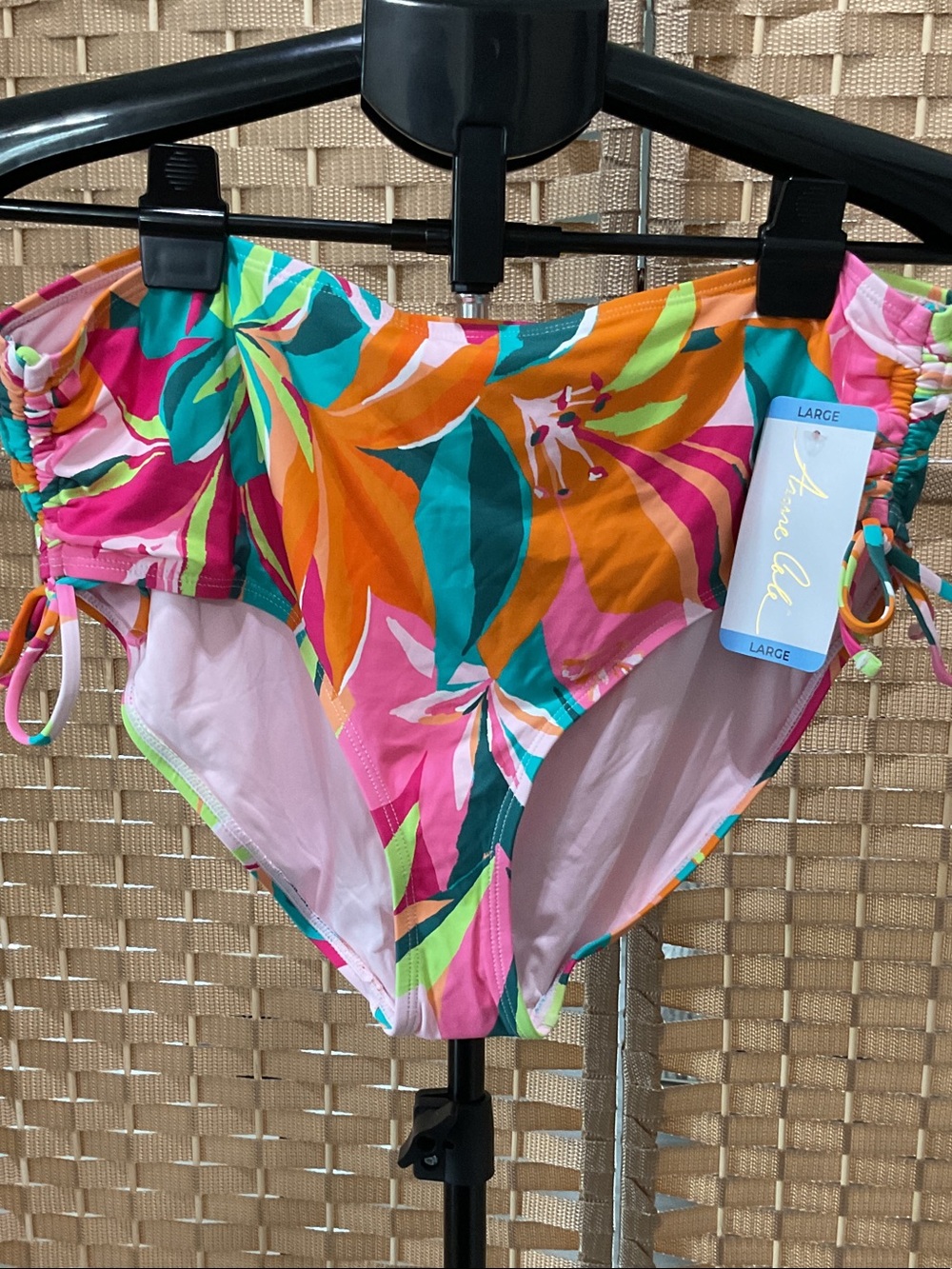 Anne Cole Womens’ Tropical Multicolor Mid Rise Swim Bottom - Large